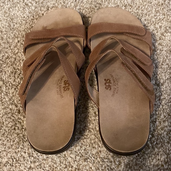 SAS Naples Tan Leather Slip on Sandals size 7 - Picture 3 of 9